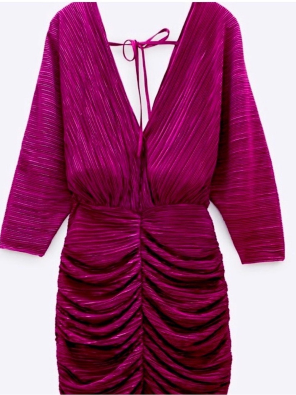 Zara Fuchsia Ruched V-Neck Mini Dress - Picture 4 of 7